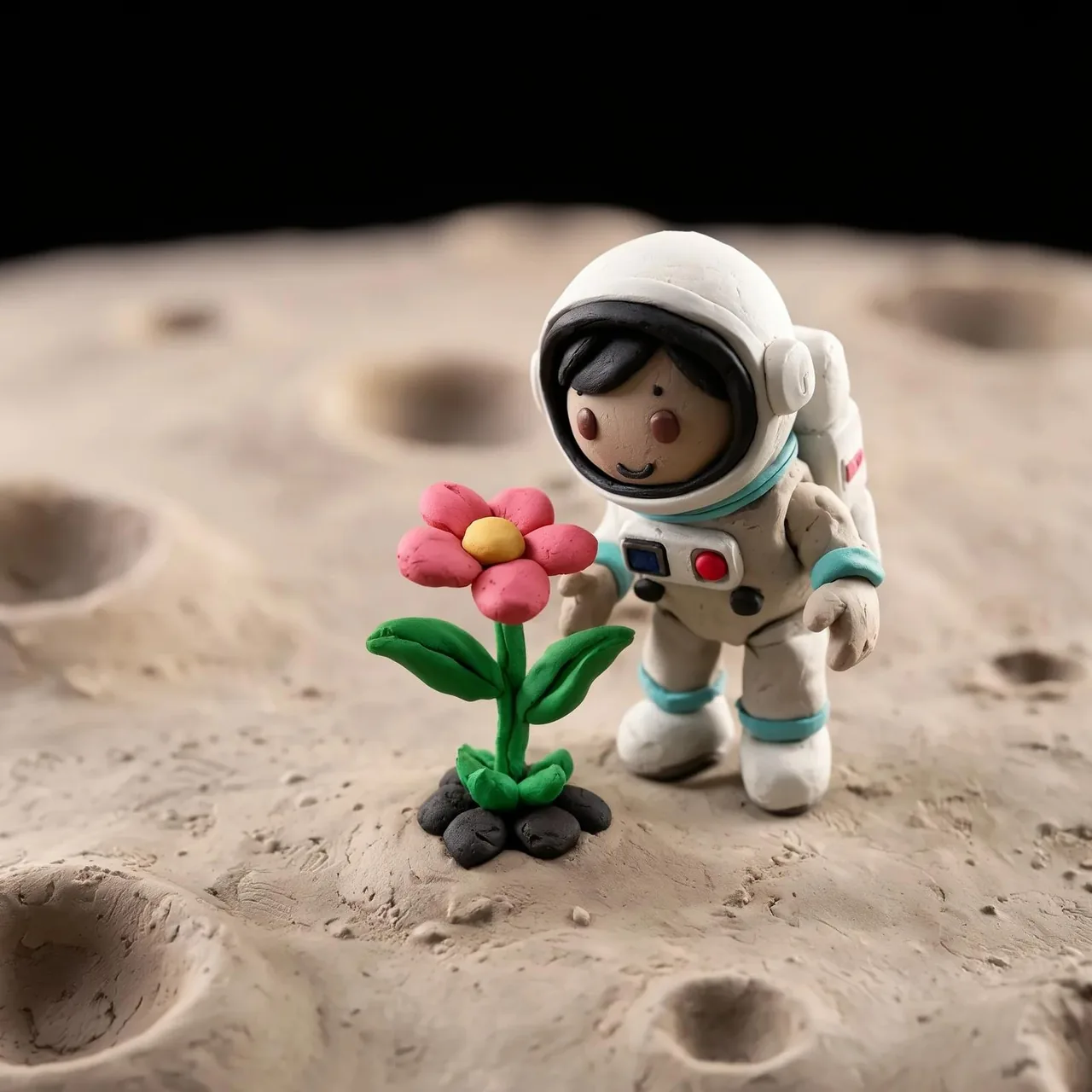 Flux 3 Klein claymation astronaut planting a flower on the moon