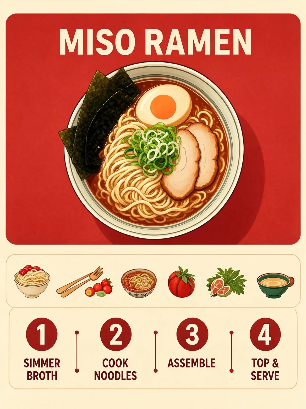 Flux 3 Klein miso ramen recipe infographic in four steps