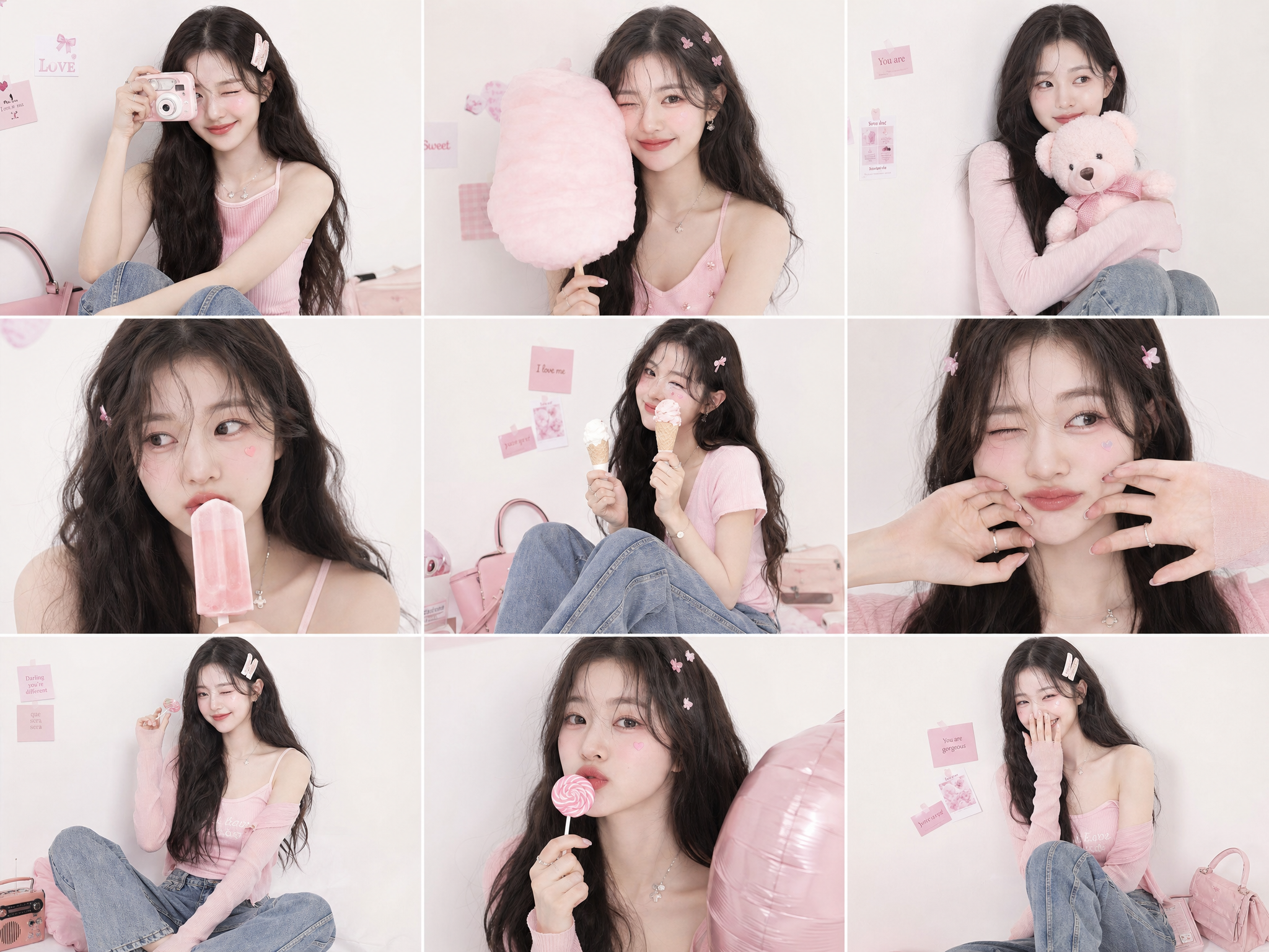 Korean Soft Girl Pink Editorial Collage