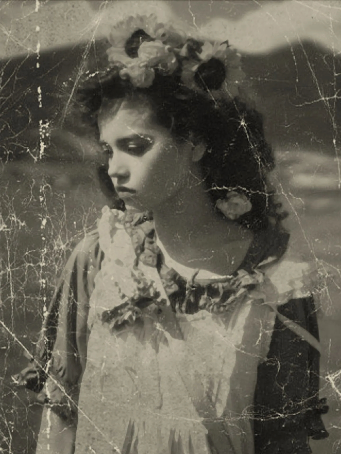Damaged vintage woman portrait